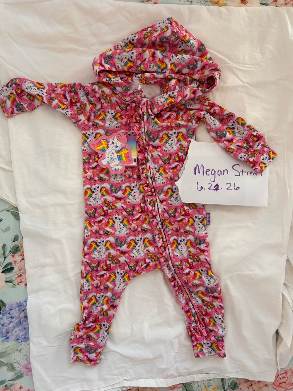Posh Peanut x Lisa Frank Angel Kitty  Hooded Ruffled Romper NWT 9-12 months